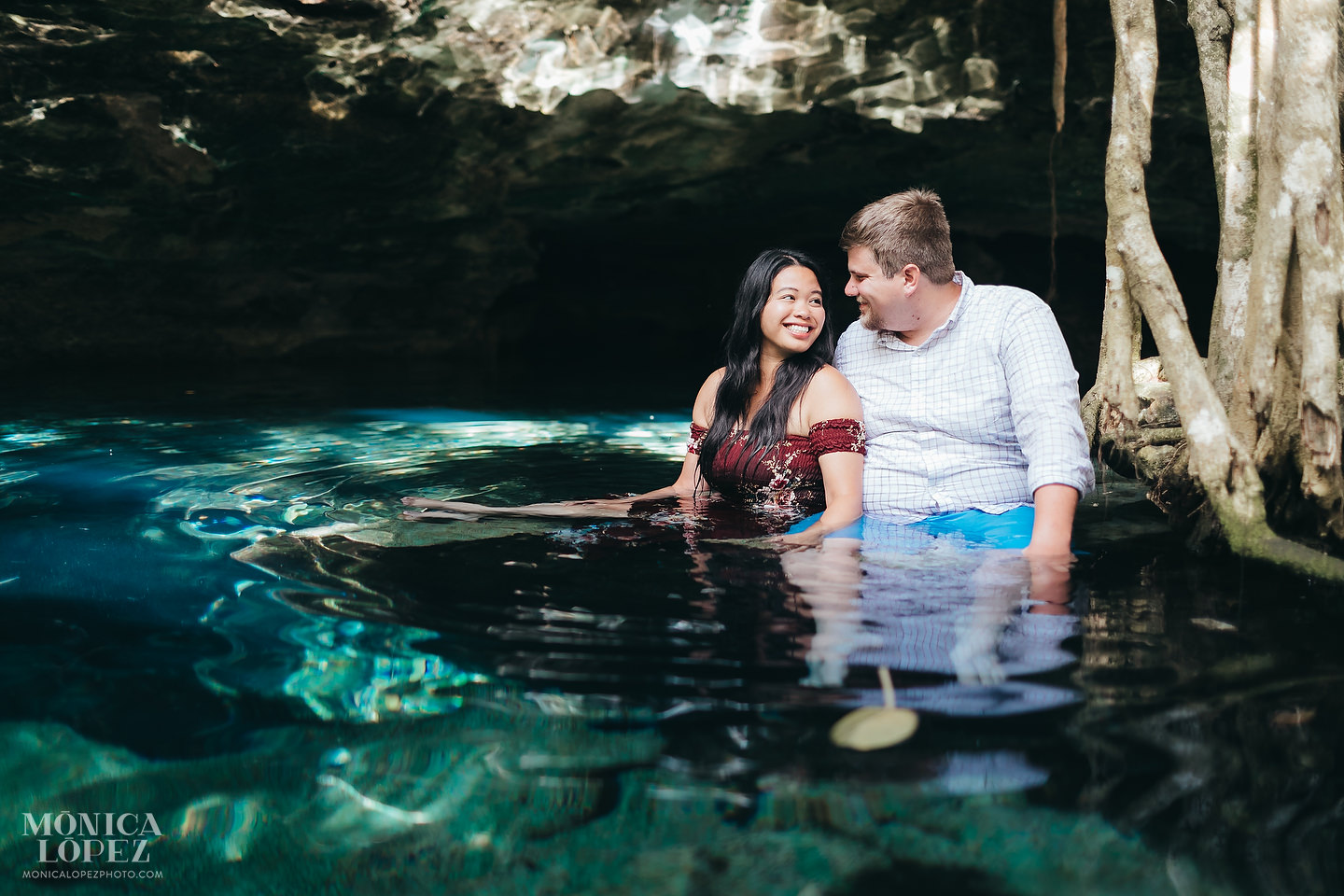 Romantic Cenote Portraits in the mayan jungle by Monica Lopez Photography