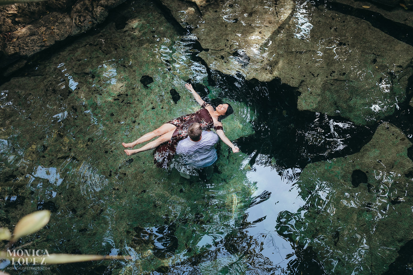 Romantic Cenote Portraits in the mayan jungle by Monica Lopez Photography